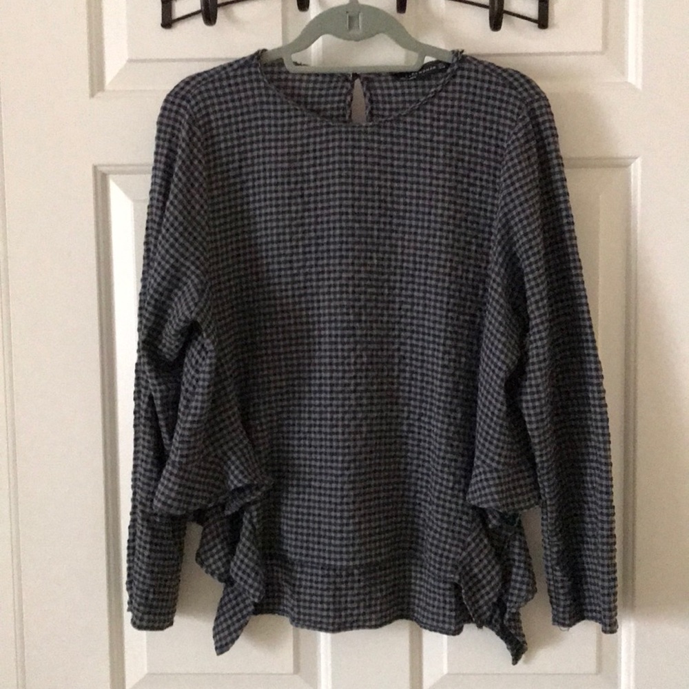 Zara Gingham Blouse with Ruffled Hem